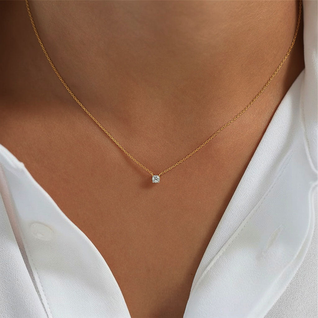 Diamond Solitaire Pendant Necklace - Gold