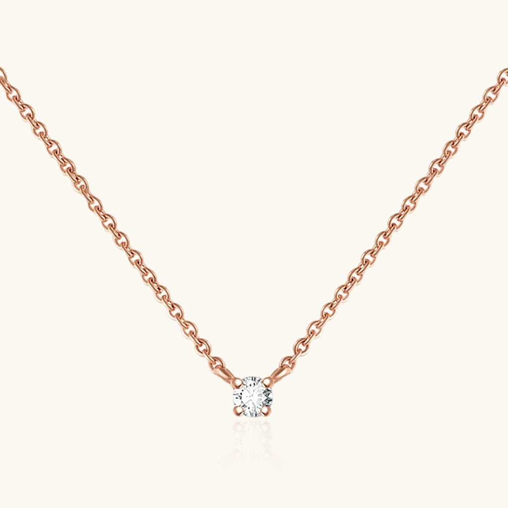 Diamond Solitaire Pendant Necklace - Rose Gold