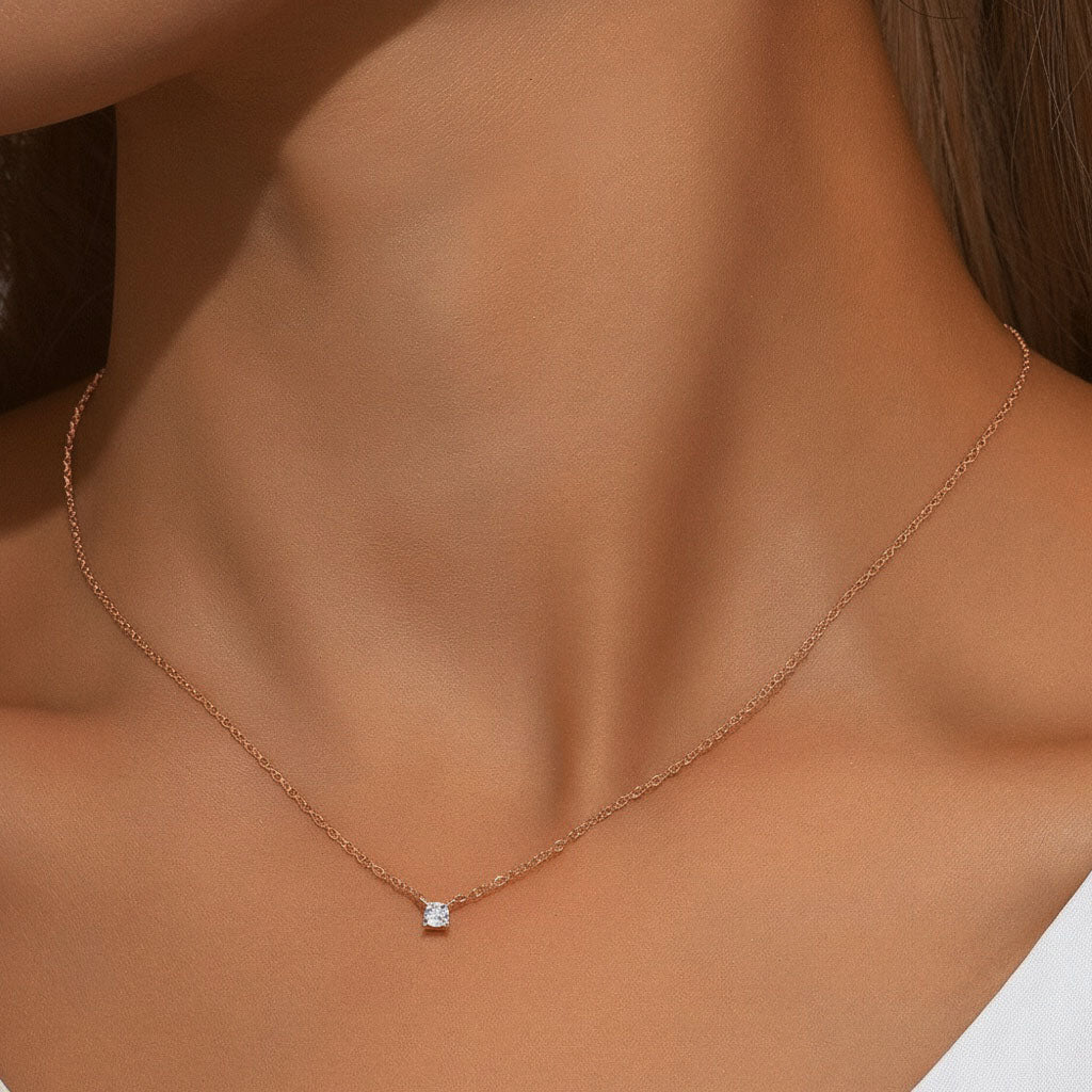 Diamond Solitaire Pendant Necklace - Rose Gold