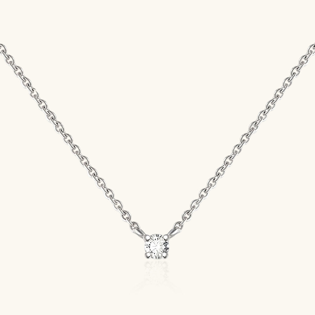 Diamond Solitaire Pendant Necklace - Silver