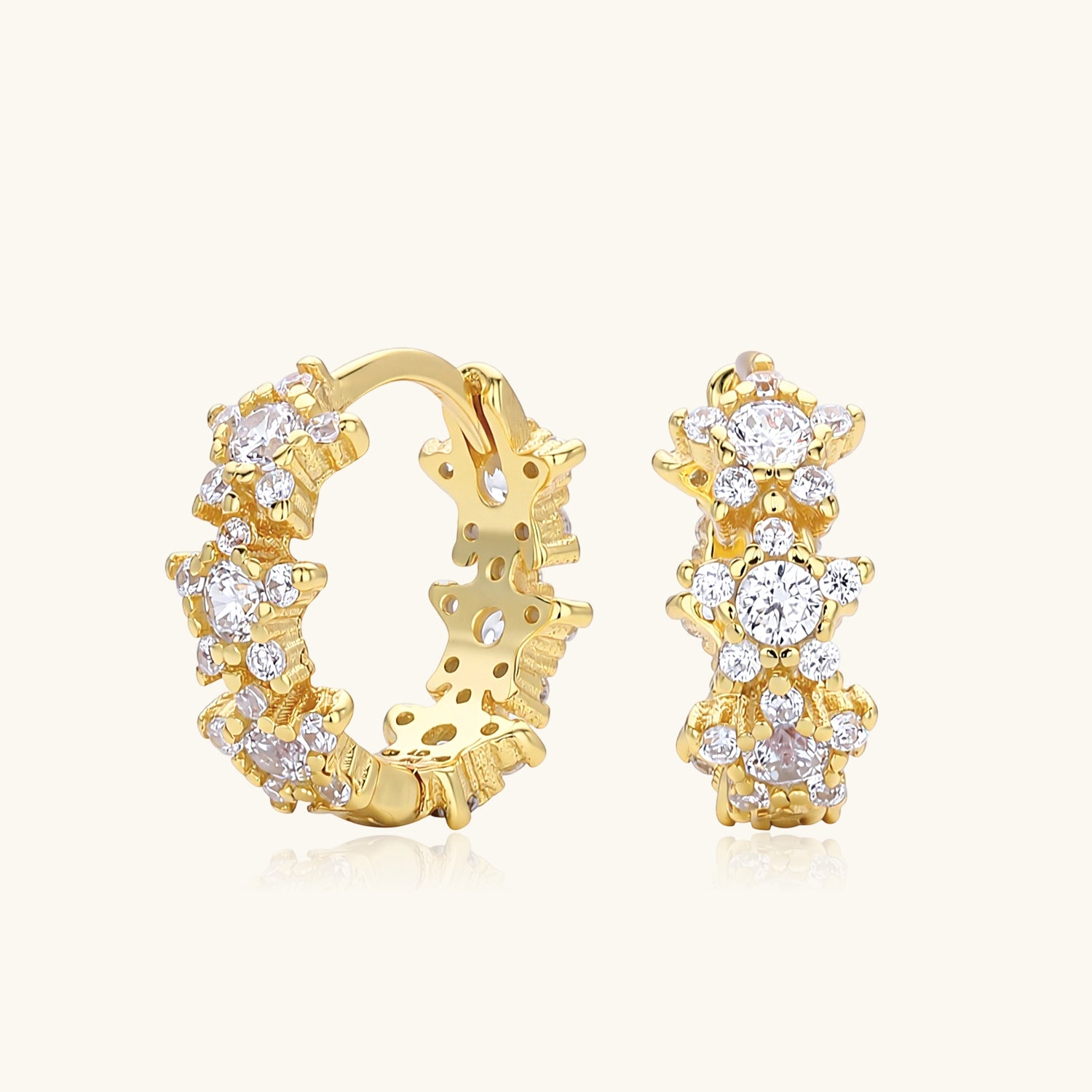 Diamond Star Huggie Hoop Earrings - Gold