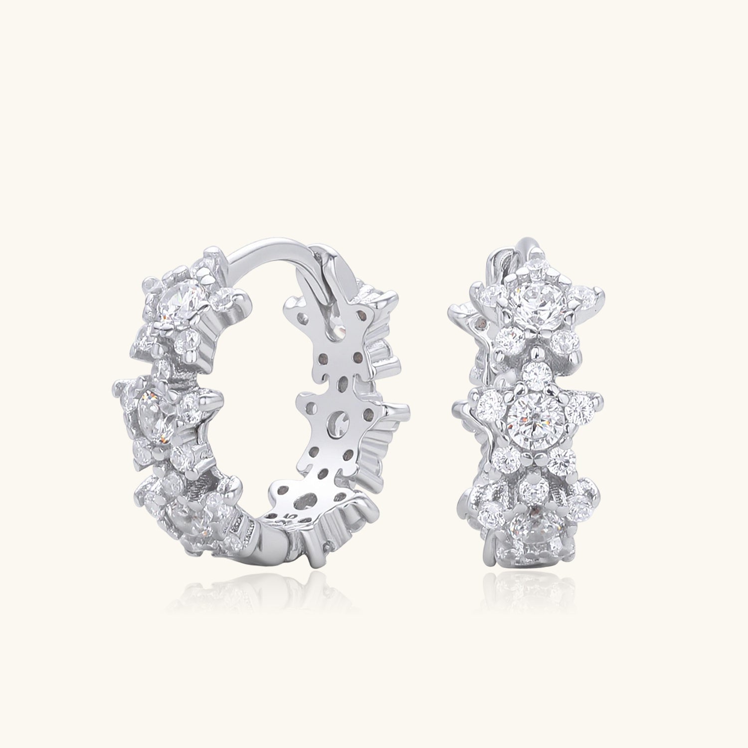 Diamond Star Huggie Hoop Earrings - Silver