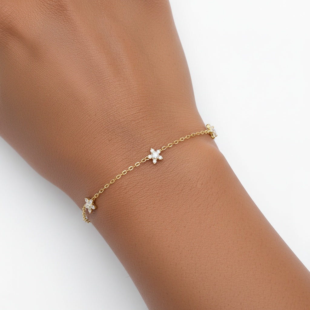 Diamond Star Station Bracelet - Gold