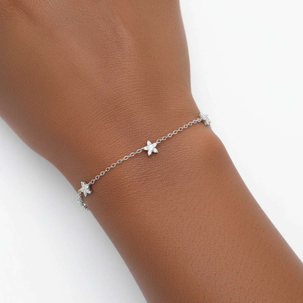 Diamond Star Station Bracelet - Silver