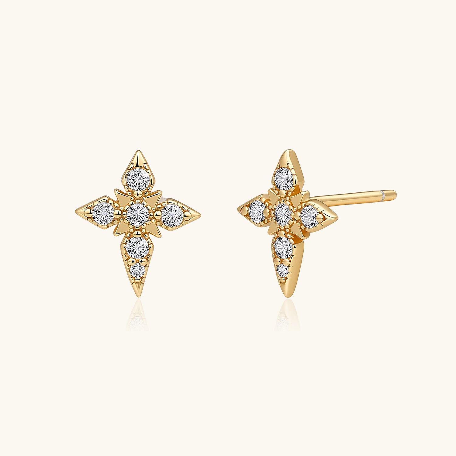 Diamond Star Stud Earrings - Gold