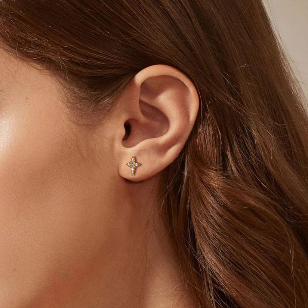 Diamond Star Stud Earrings - Gold