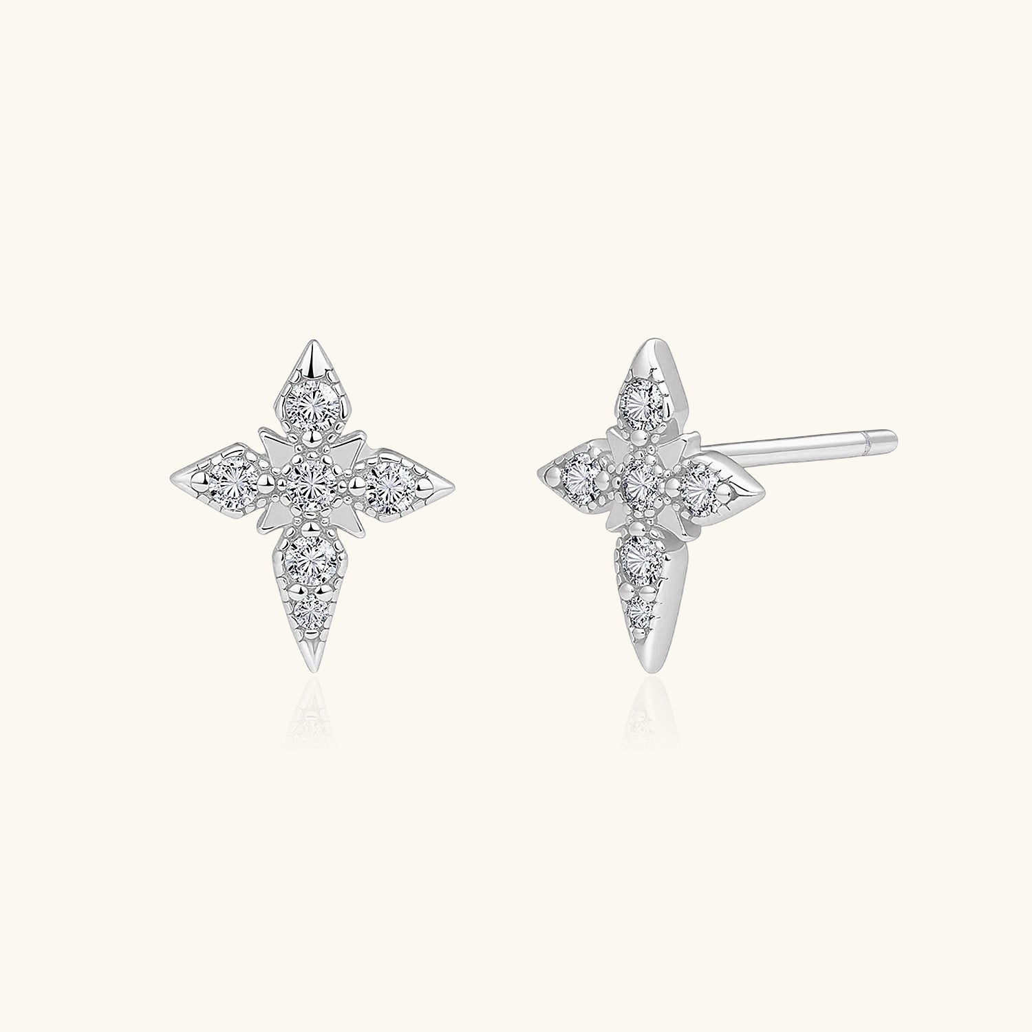 Diamond Star Stud Earrings - Silver