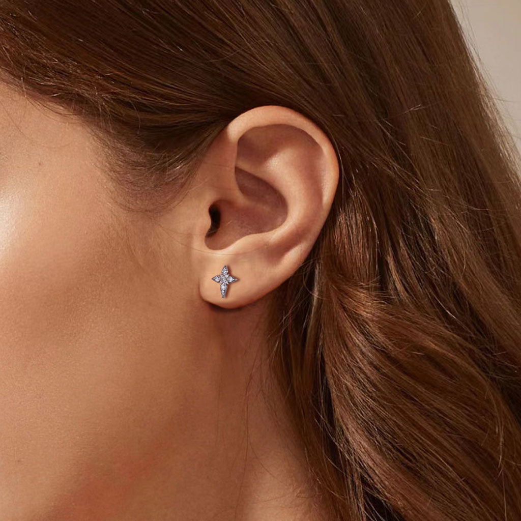 Diamond Star Stud Earrings - Silver