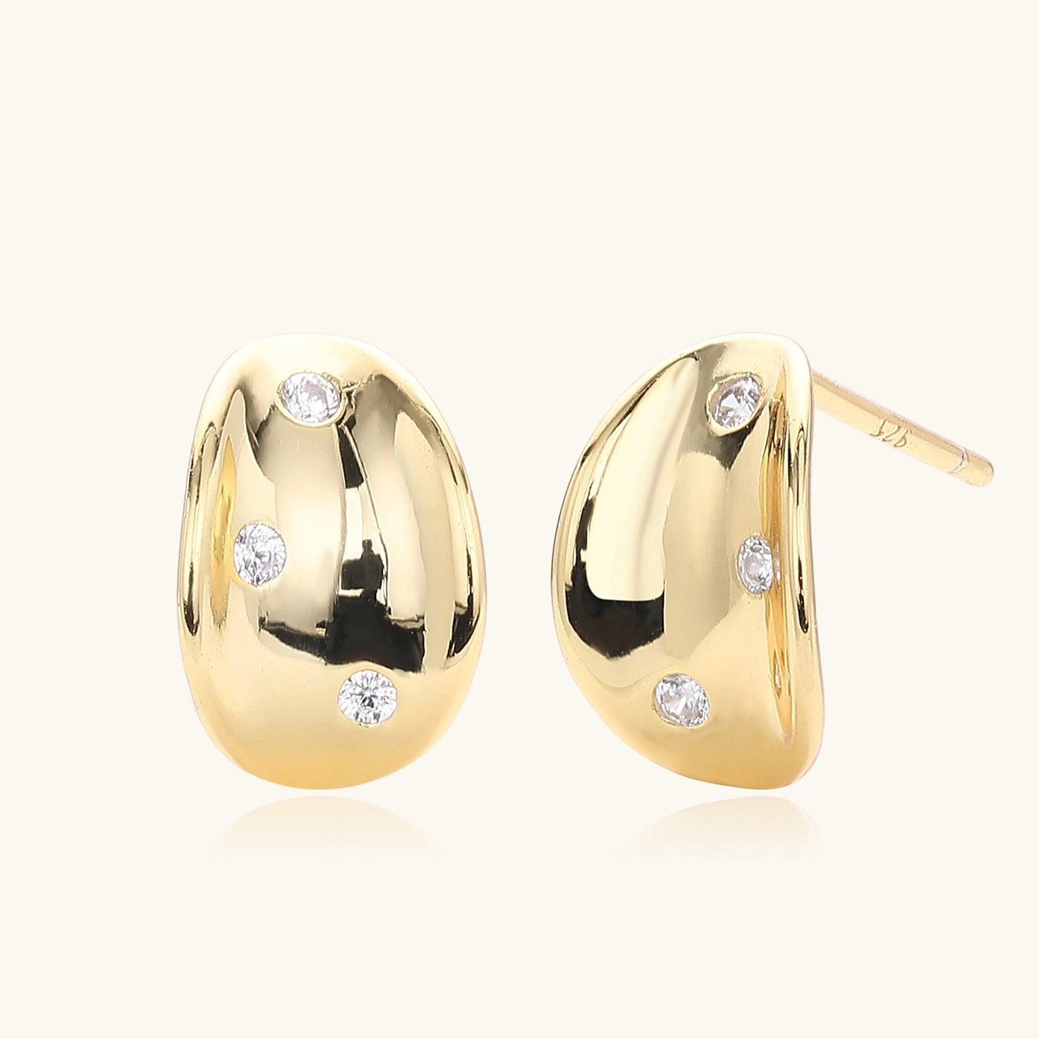 Diamond Teardrop Stud Earrings - Gold