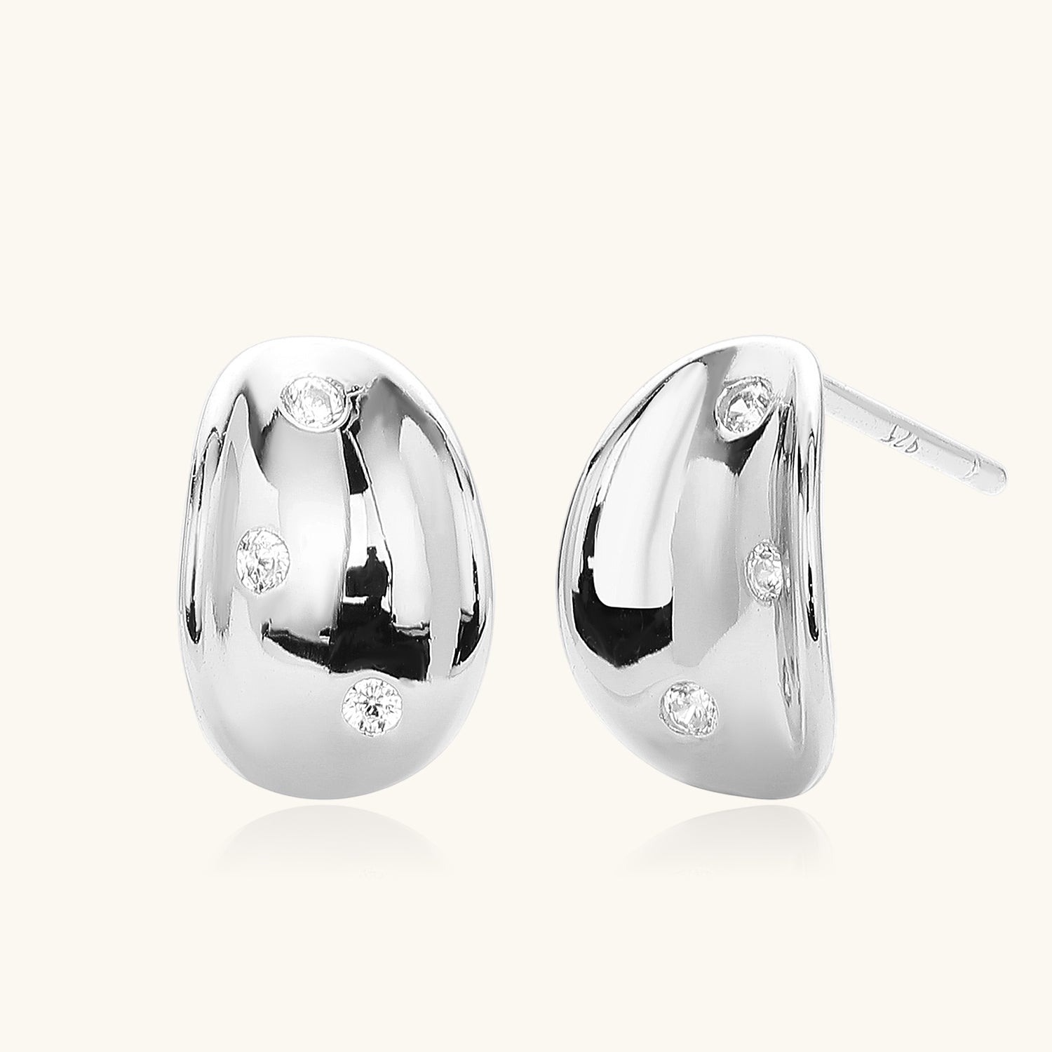 Diamond Teardrop Stud Earrings - Silver