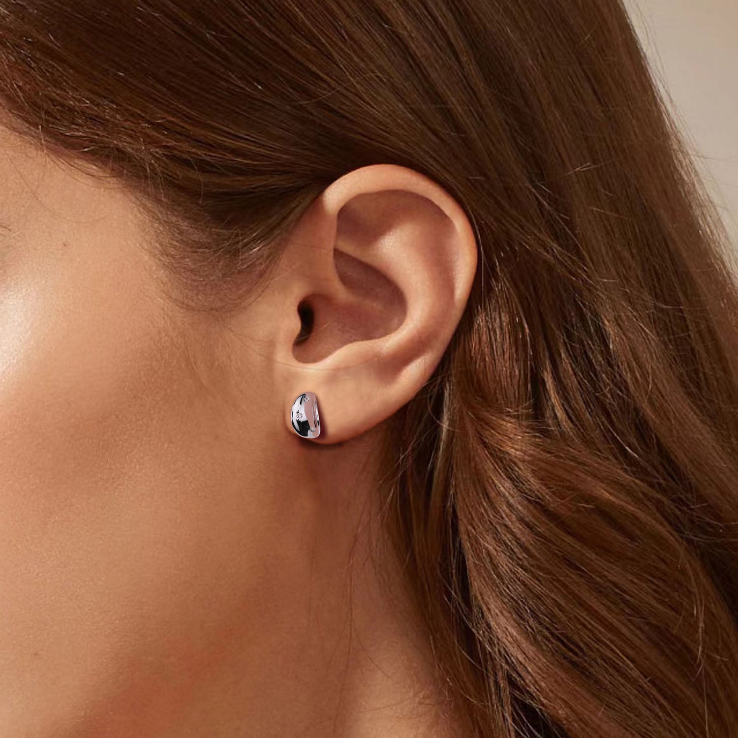 Diamond Teardrop Stud Earrings - Silver