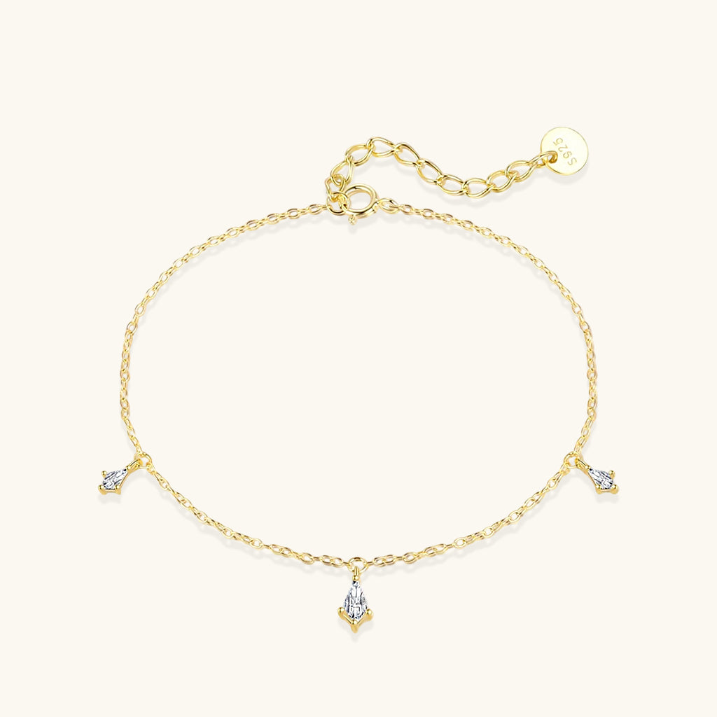 Diamond Three Stone Dangle Bracelet - Gold