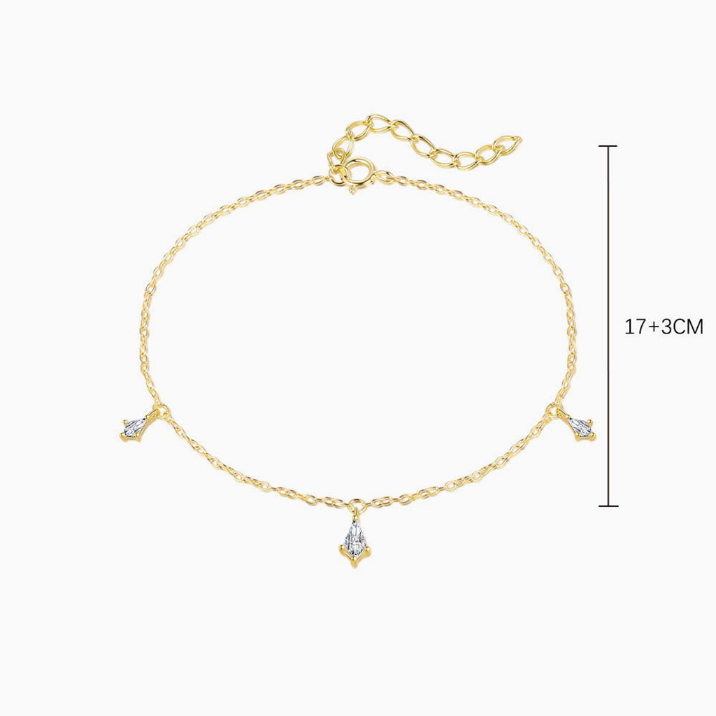 Diamond Three Stone Dangle Bracelet - Gold