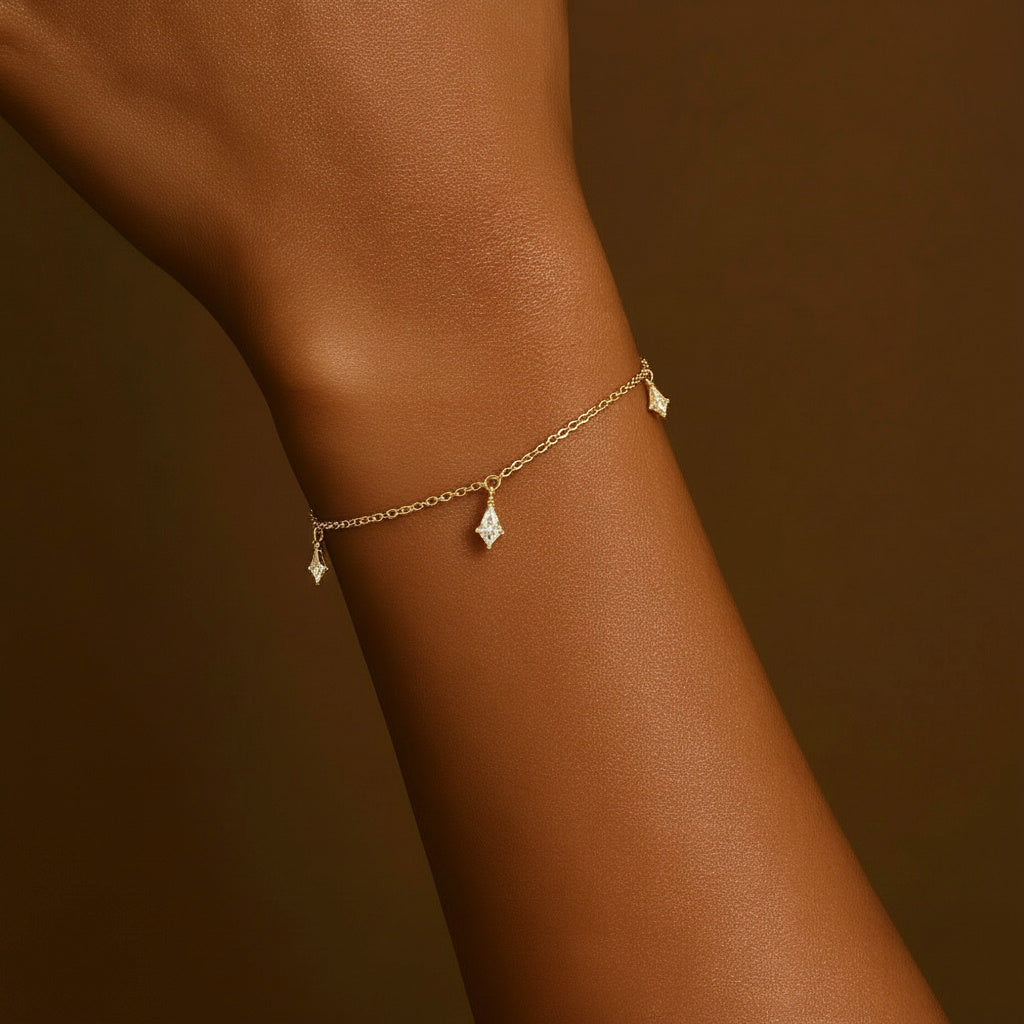 Diamond Three Stone Dangle Bracelet - Gold