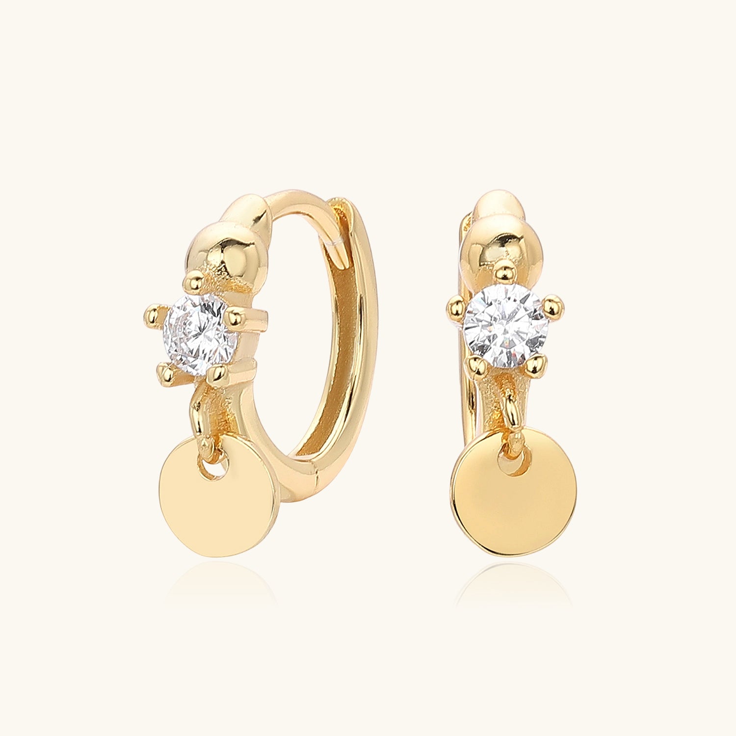 Disc Diamond Huggie Hoop Earrings - Gold