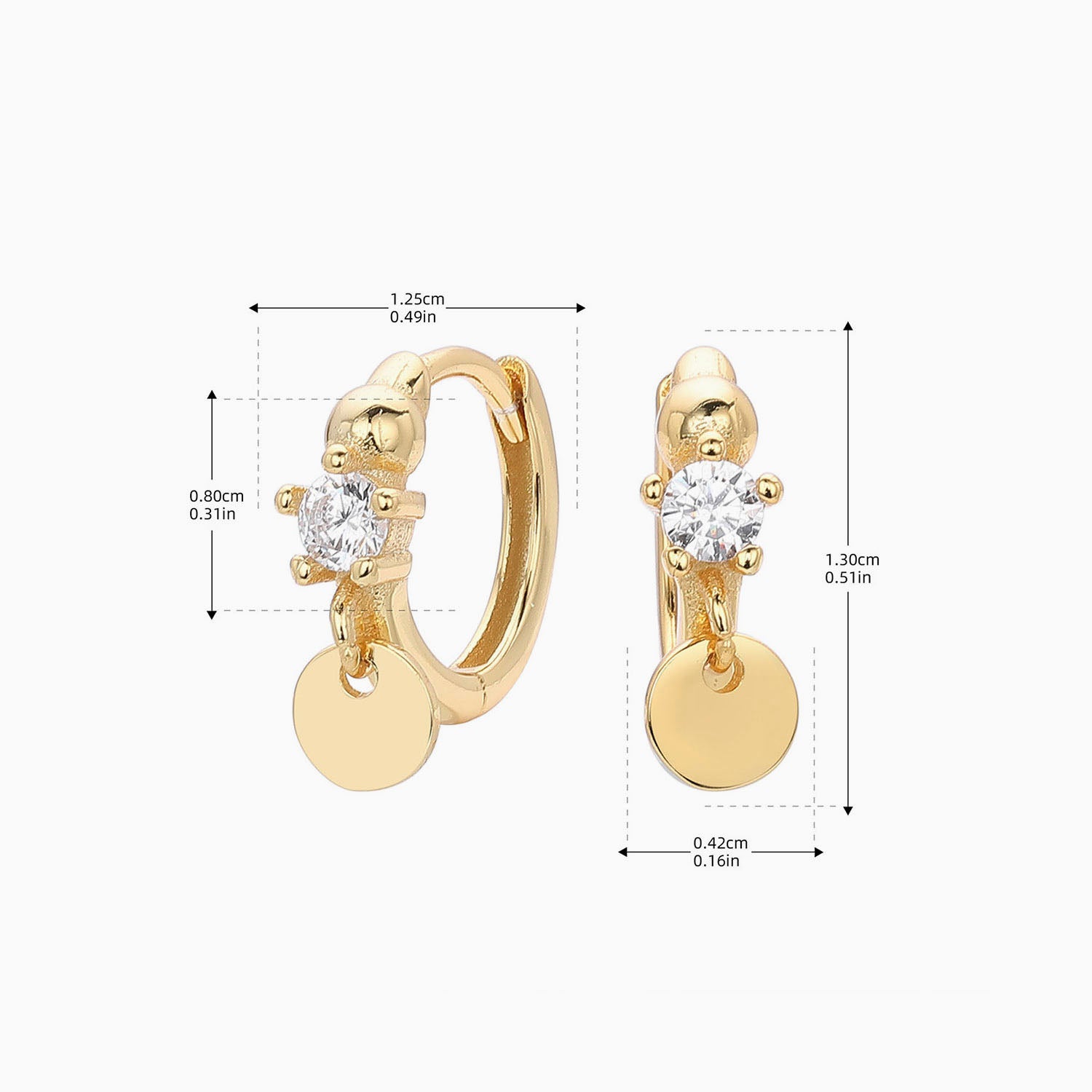 Disc Diamond Huggie Hoop Earrings - Gold