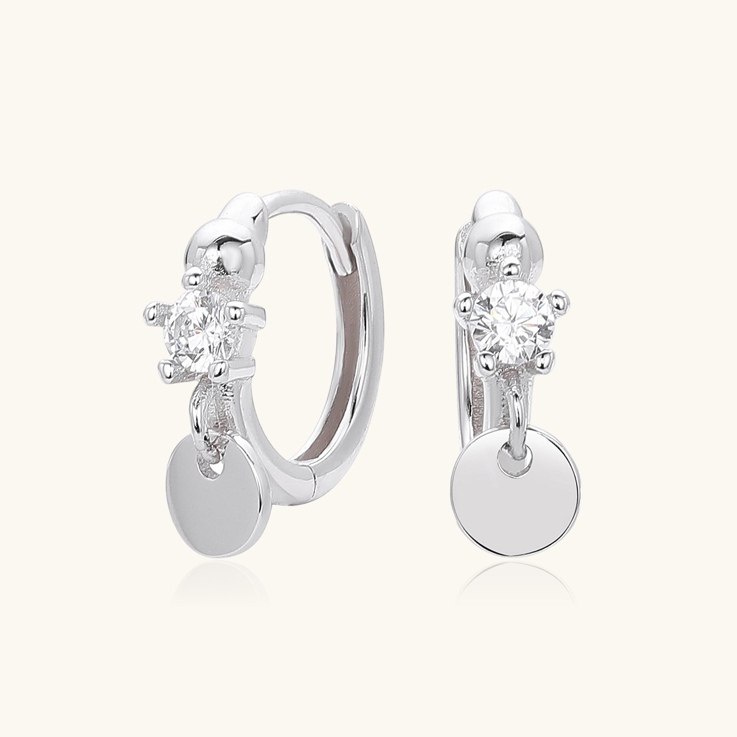Disc Diamond Huggie Hoop Earrings - Silver