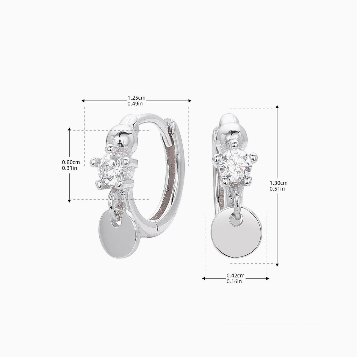 Disc Simulated Diamond Huggie Hoop Earrings - Silver