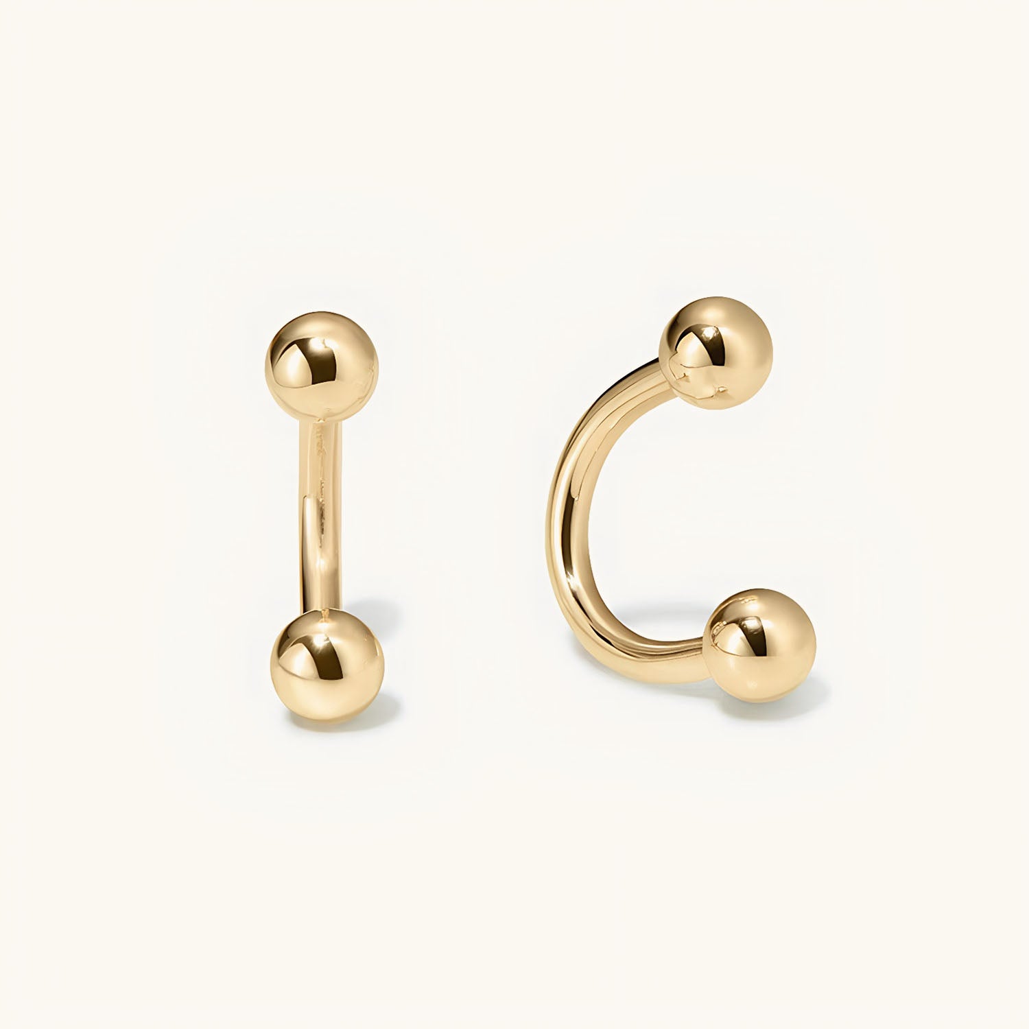 Double Ball U Hoop Huggie Earrings - Gold