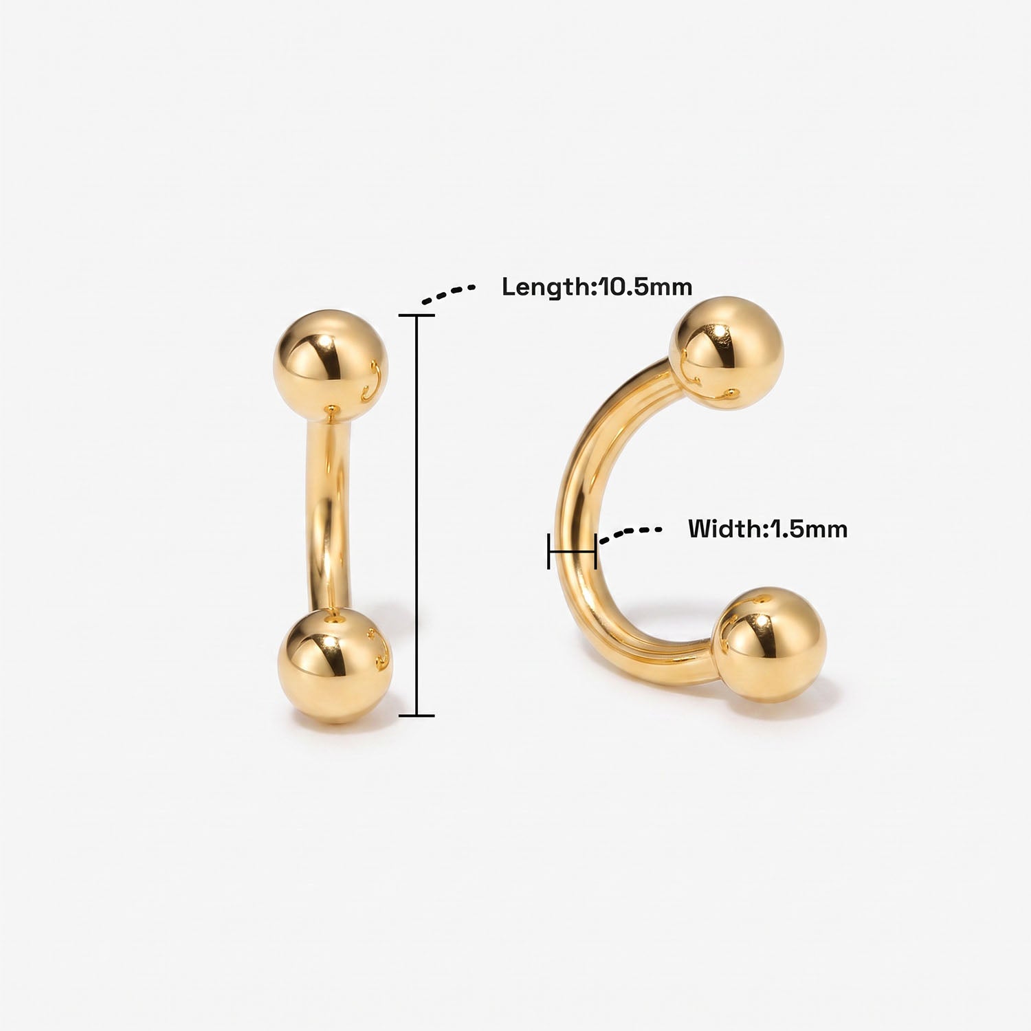 Double Ball U Hoop Huggie Earrings - Gold