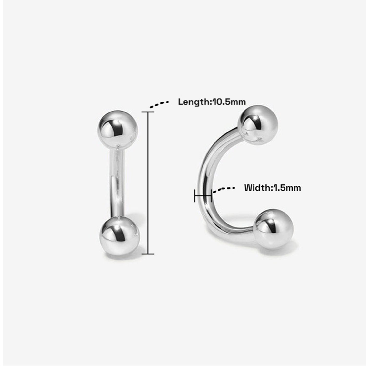 Double Ball U Hoop Huggie Earrings - Silver