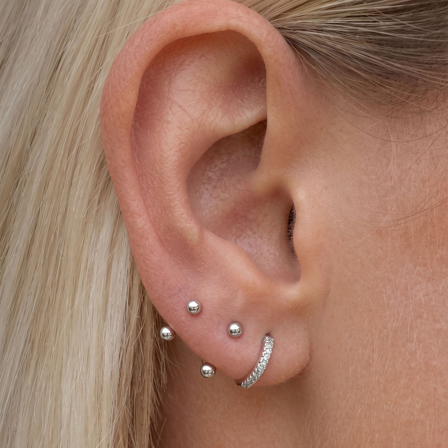 Double Ball U Hoop Huggie Earrings - Silver
