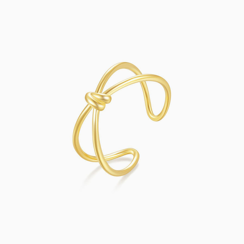 Double Band Knot Open Crossover Ring - Gold