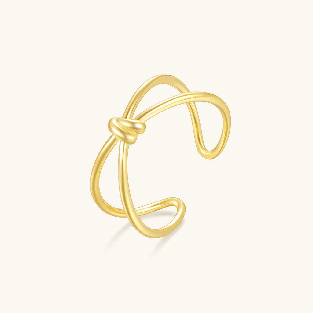 Double Band Knot Open Crossover Ring - Gold