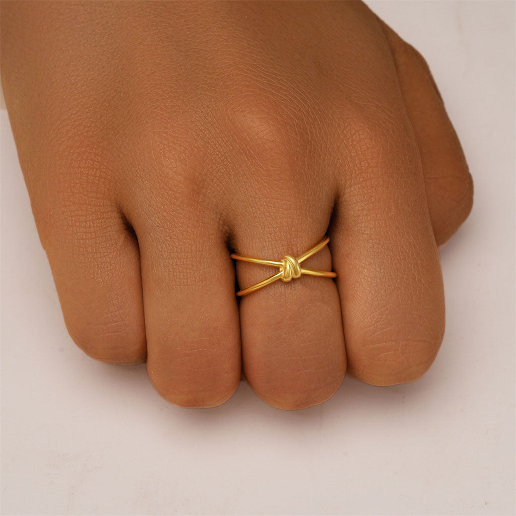 Double Band Knot Open Crossover Ring - Gold