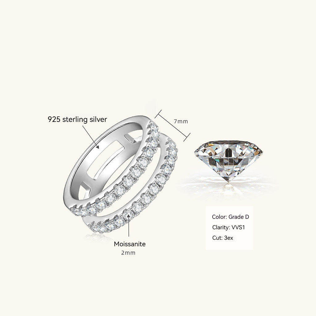 Double Band Moissanite Ring - Silver