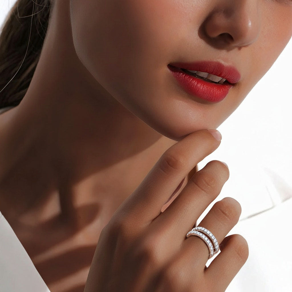 Double Band Moissanite Ring - Silver