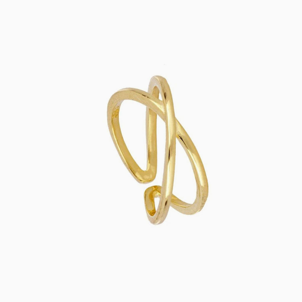 Double Band Open Crossover Ring - Gold