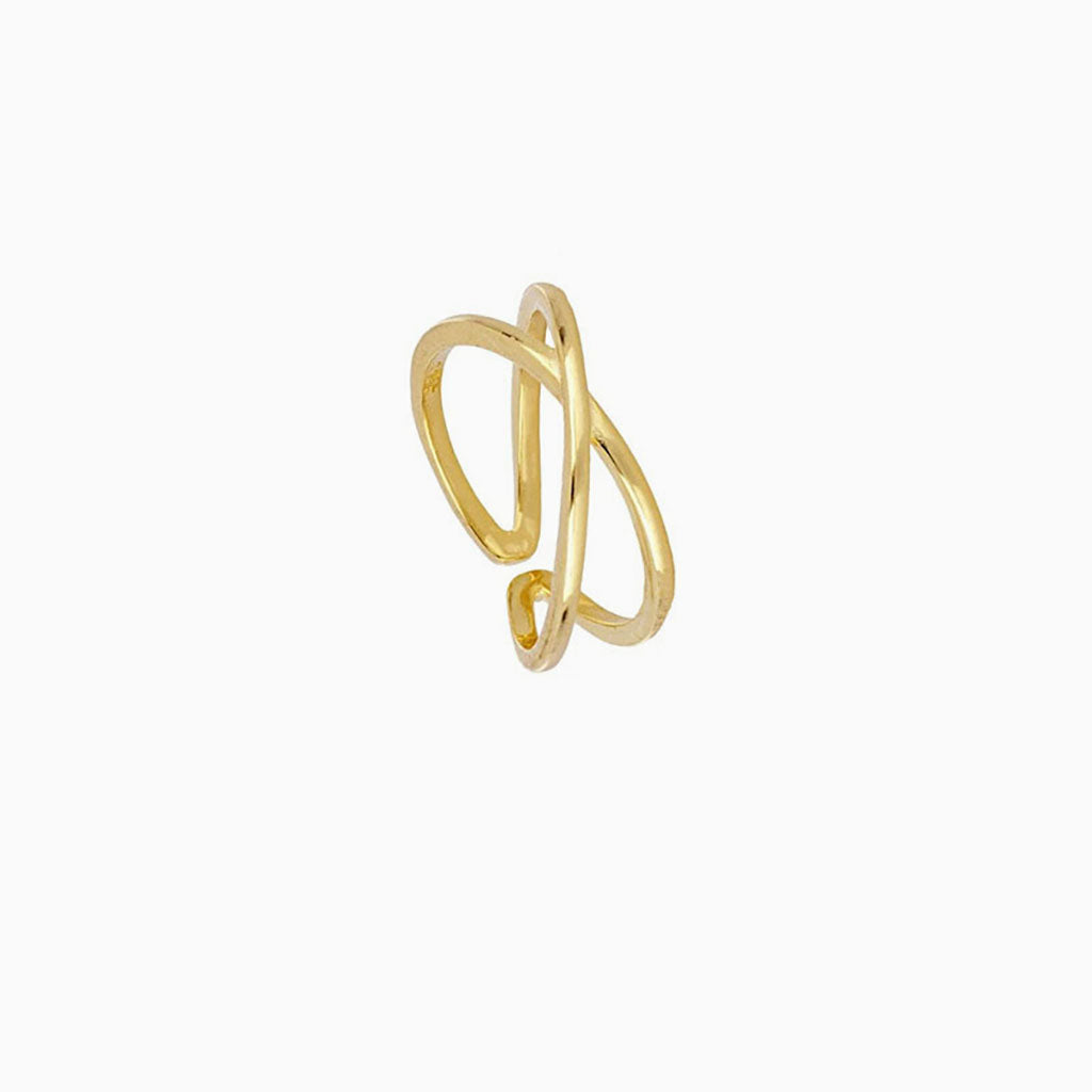Double Band Open Crossover Ring - Gold