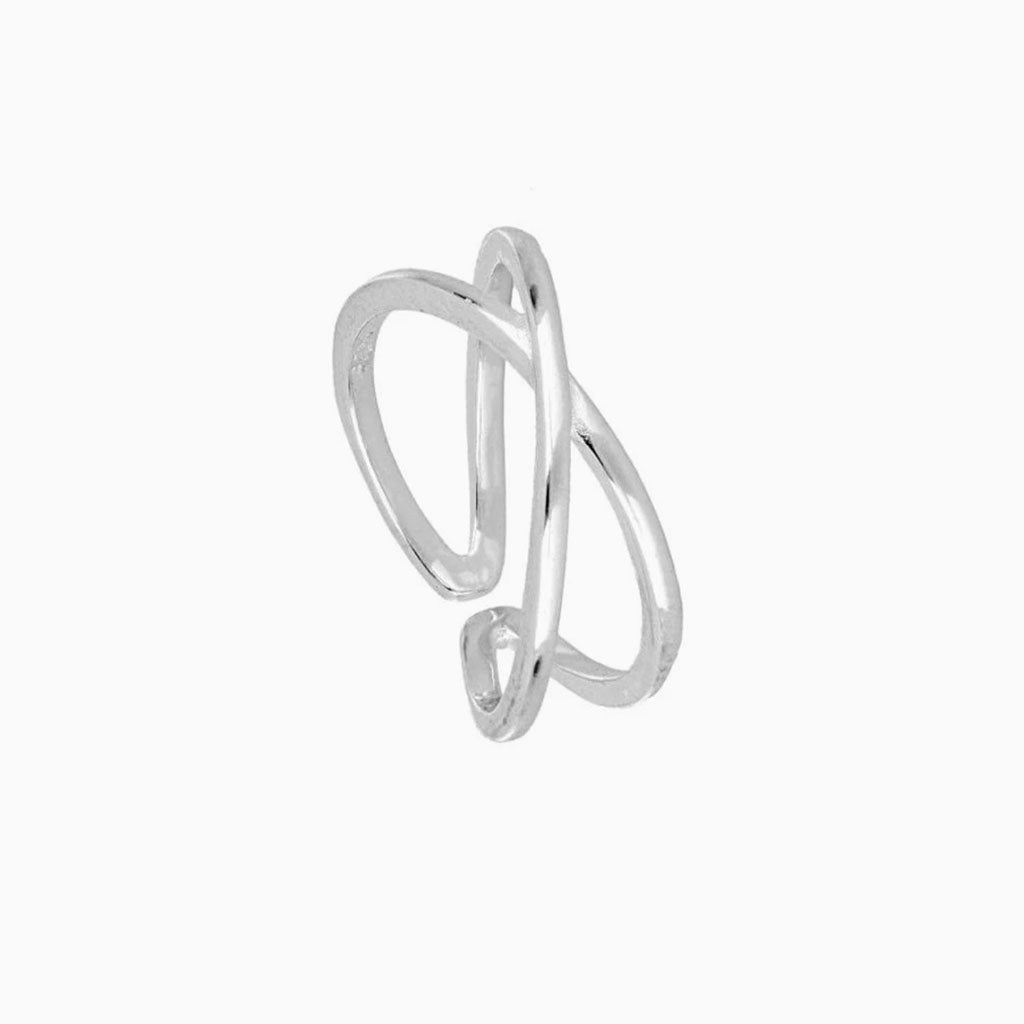 Double Band Open Crossover Ring - Silver