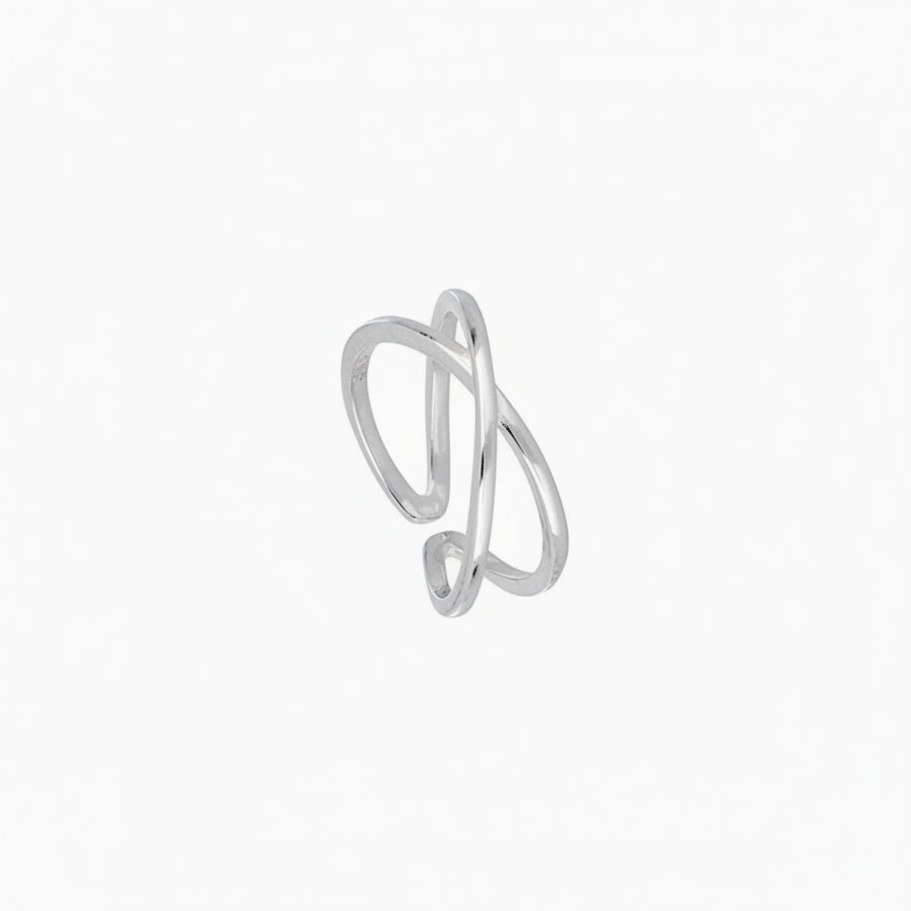 Double Band Open Crossover Ring - Silver