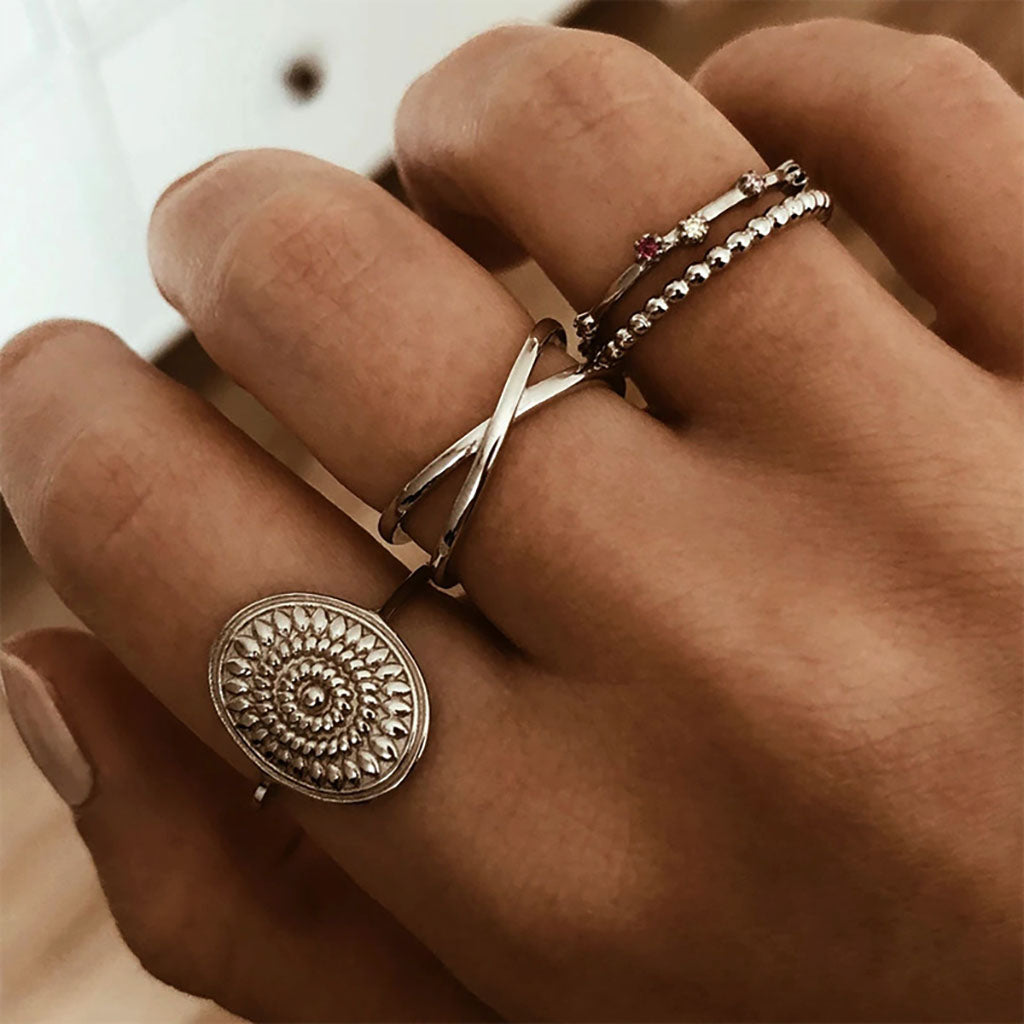 Double Band Open Crossover Ring - Silver