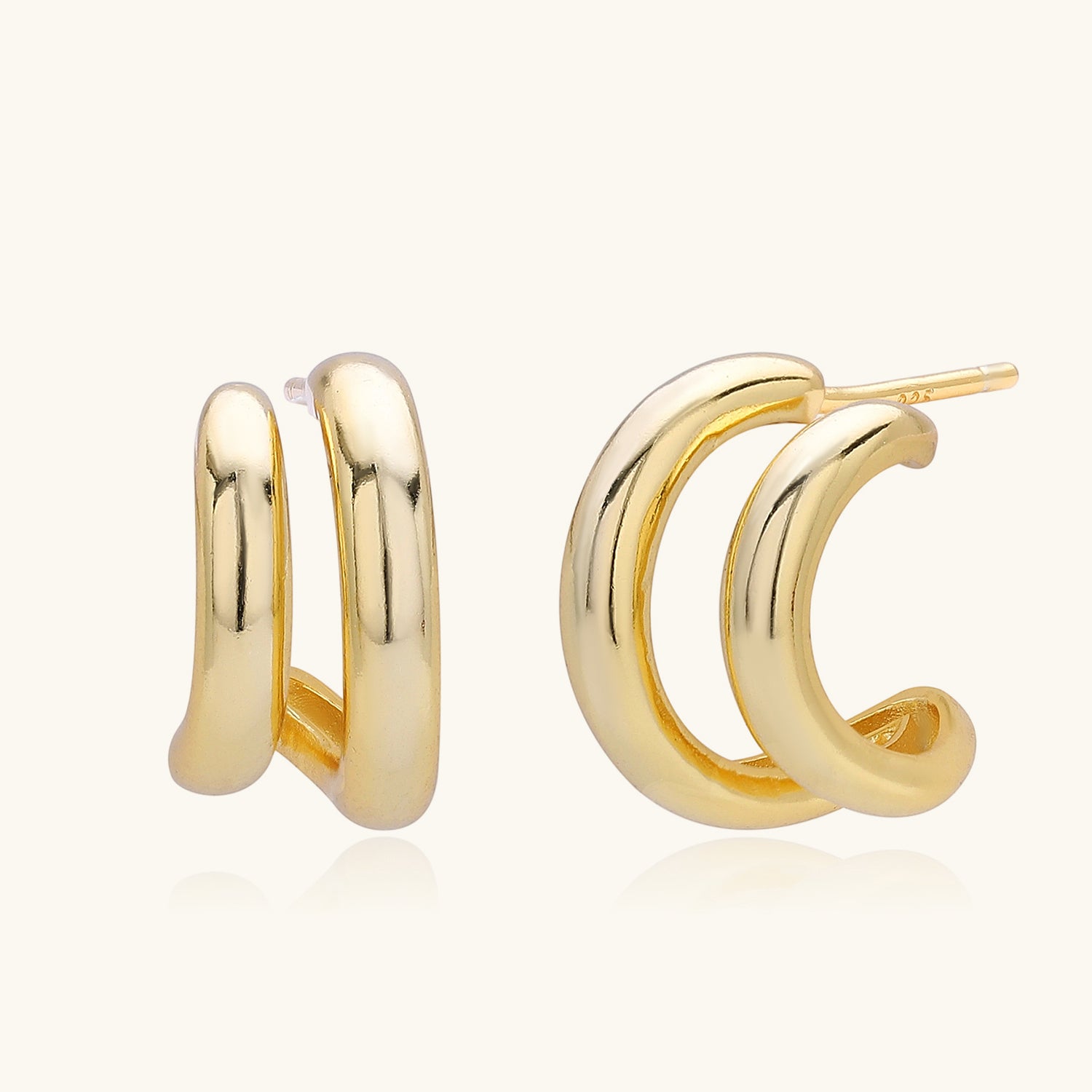 Double C Hoop Illusion Earrings - Gold