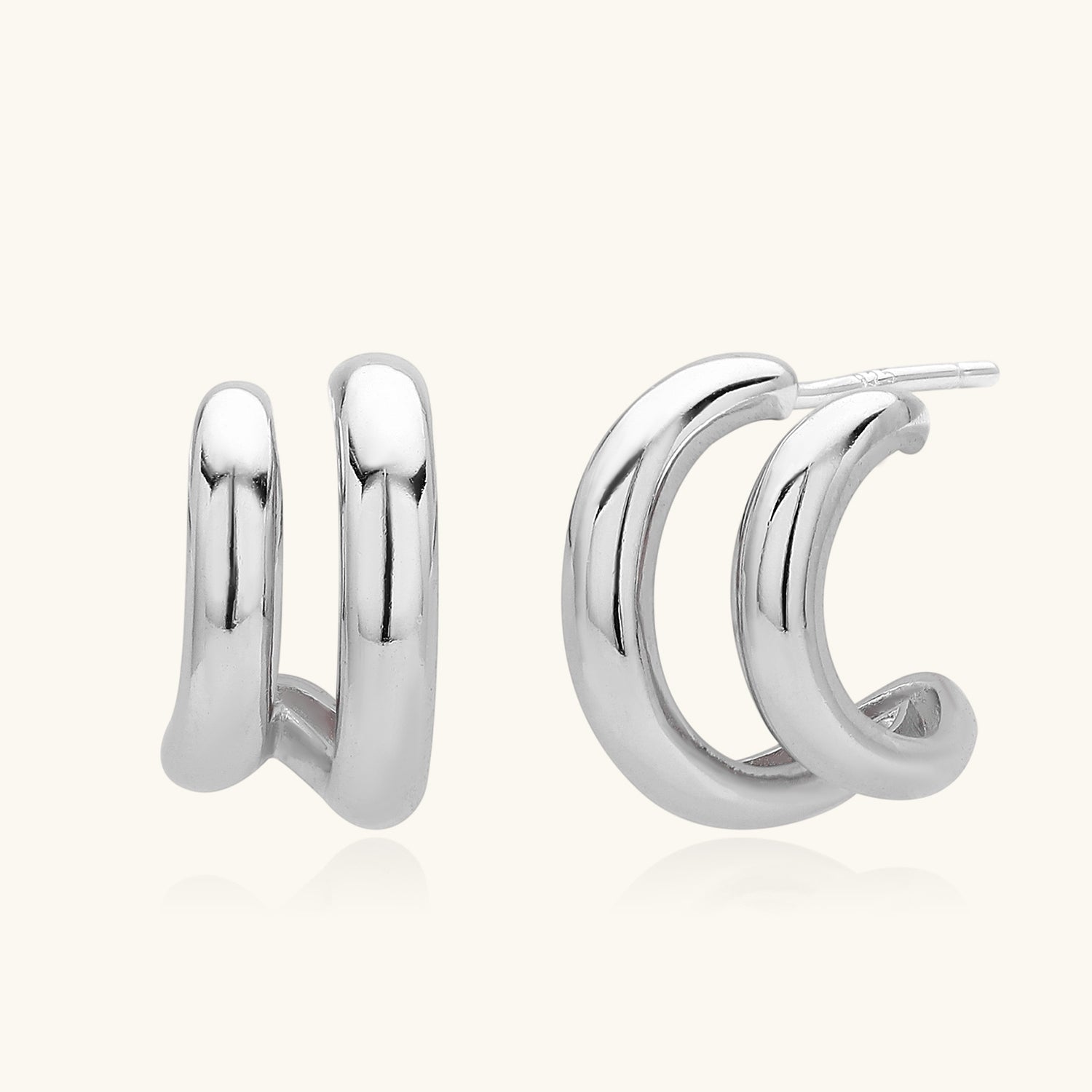 Double C Hoop Illusion Earrings - Silver