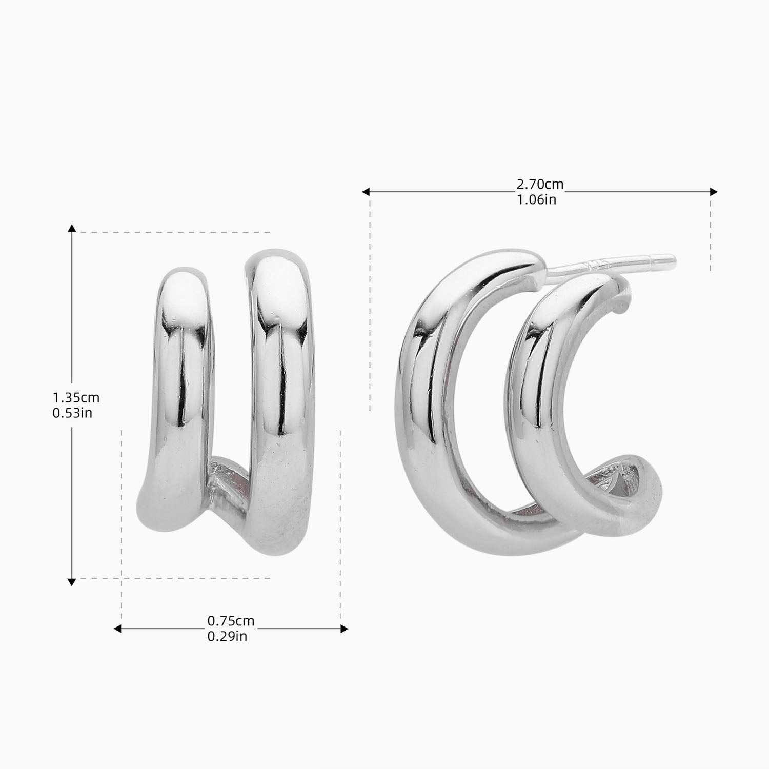 Double C Hoop Illusion Earrings - Silver
