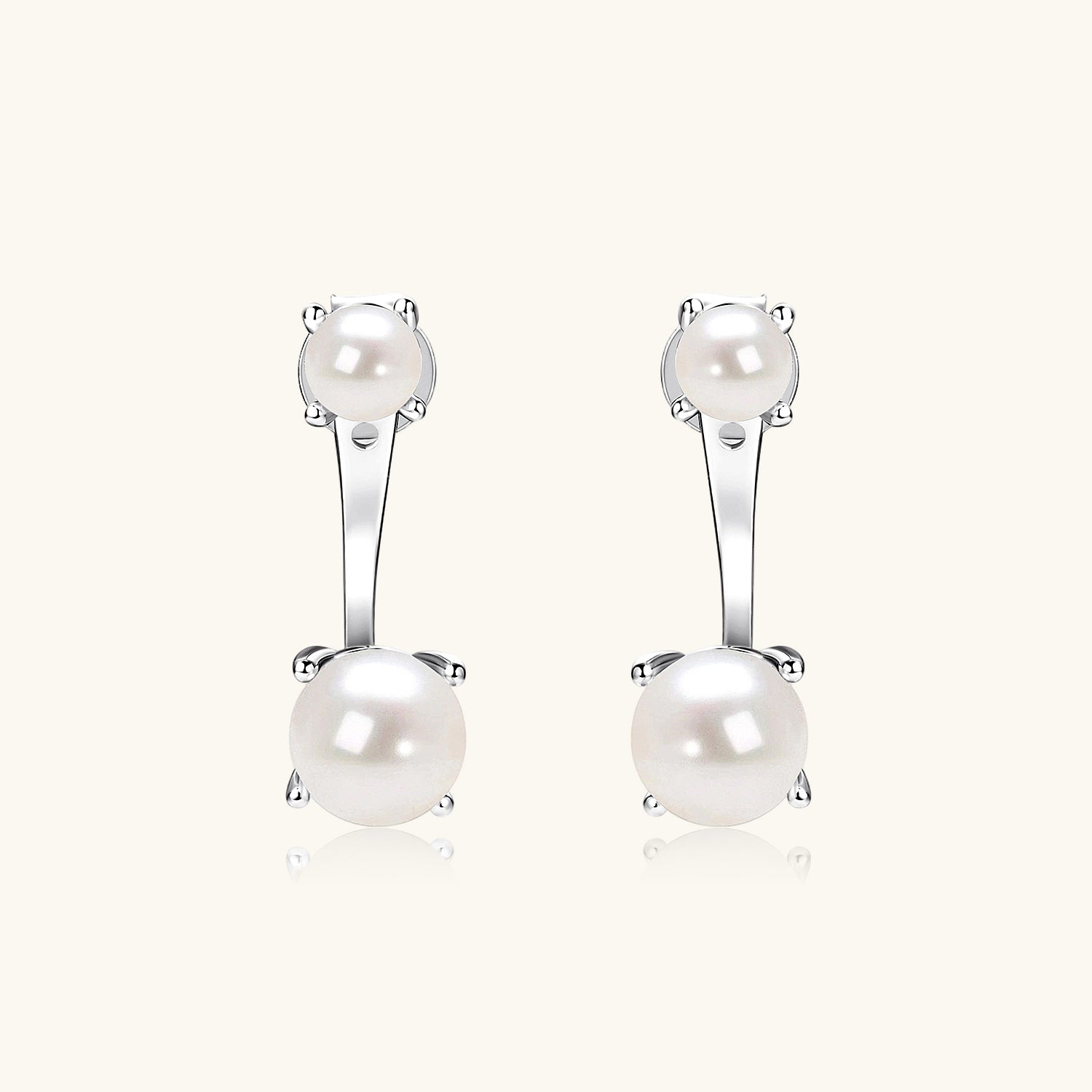 Double Freshwater Pearl Drop Earrings - Silver