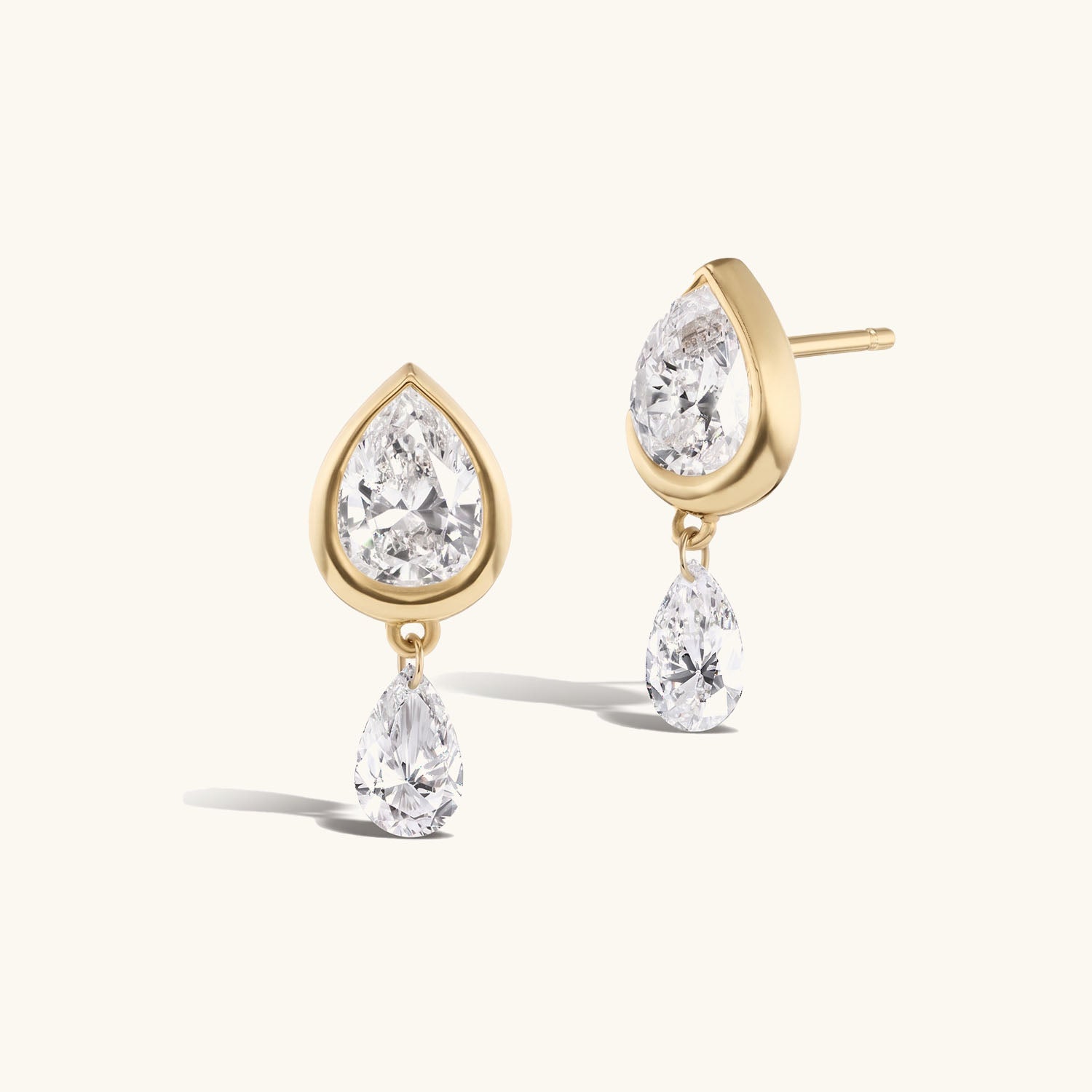 Double Pear Diamond Drop Earrings - Gold