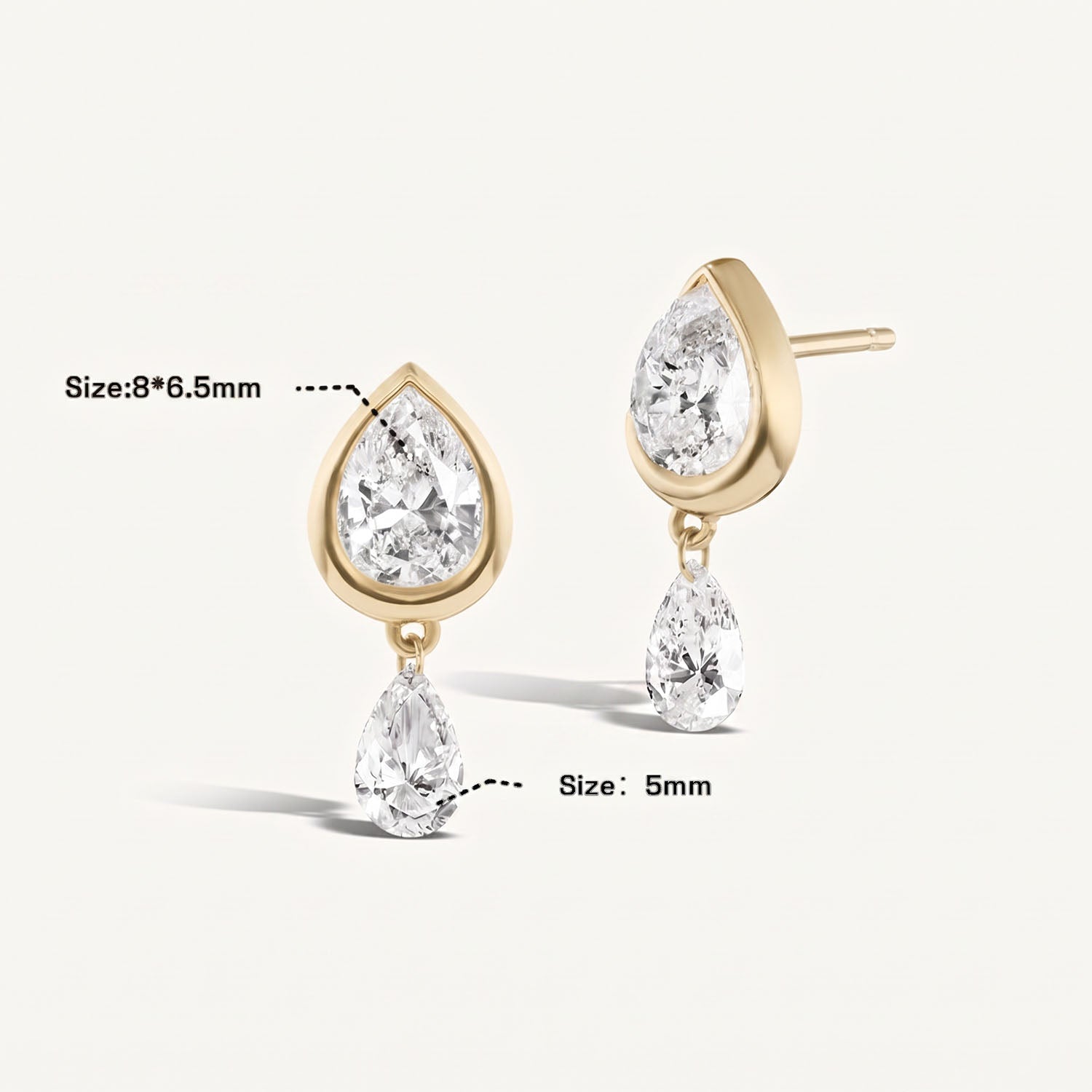 Double Pear Diamond Drop Earrings - Gold