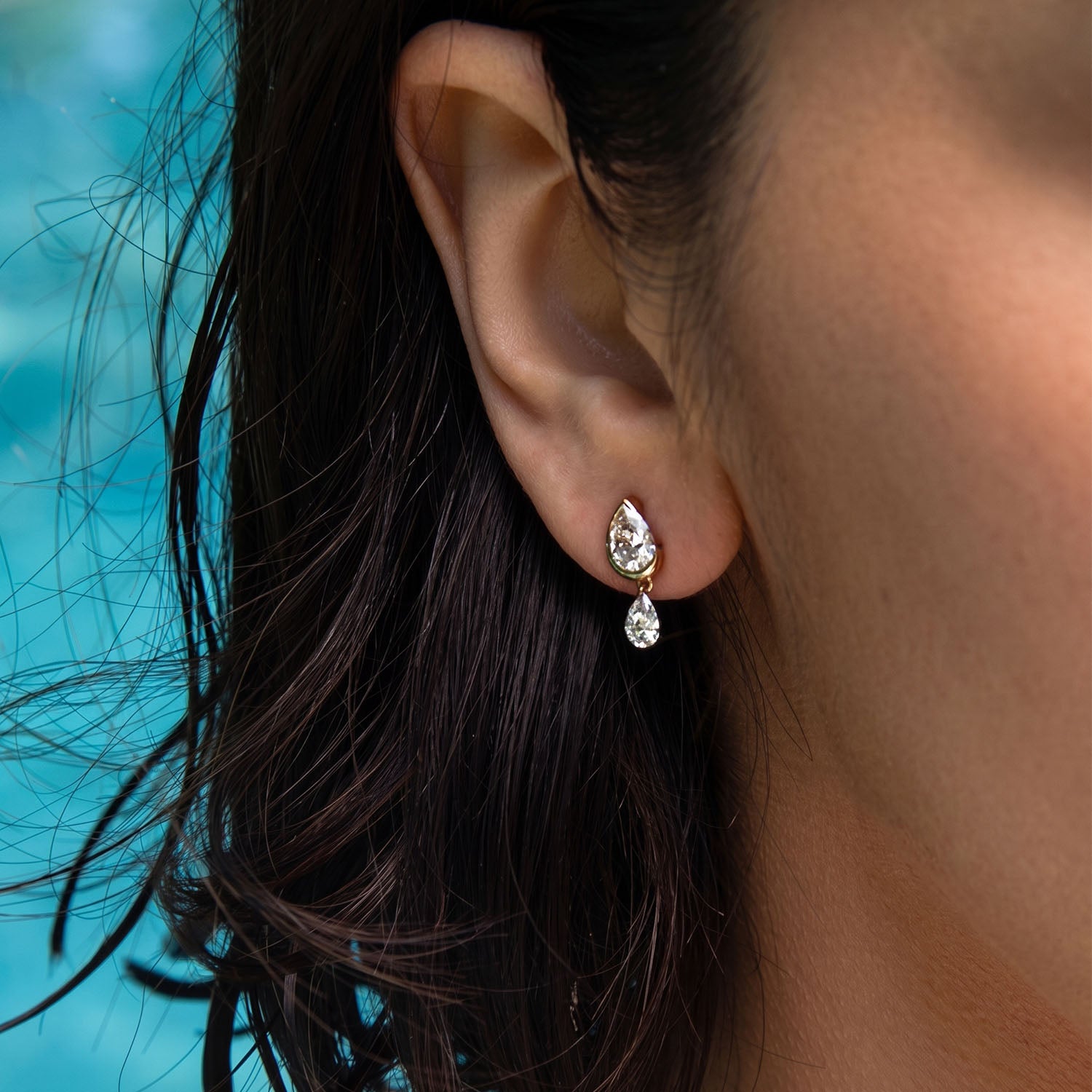 Double Pear Diamond Drop Earrings - Gold