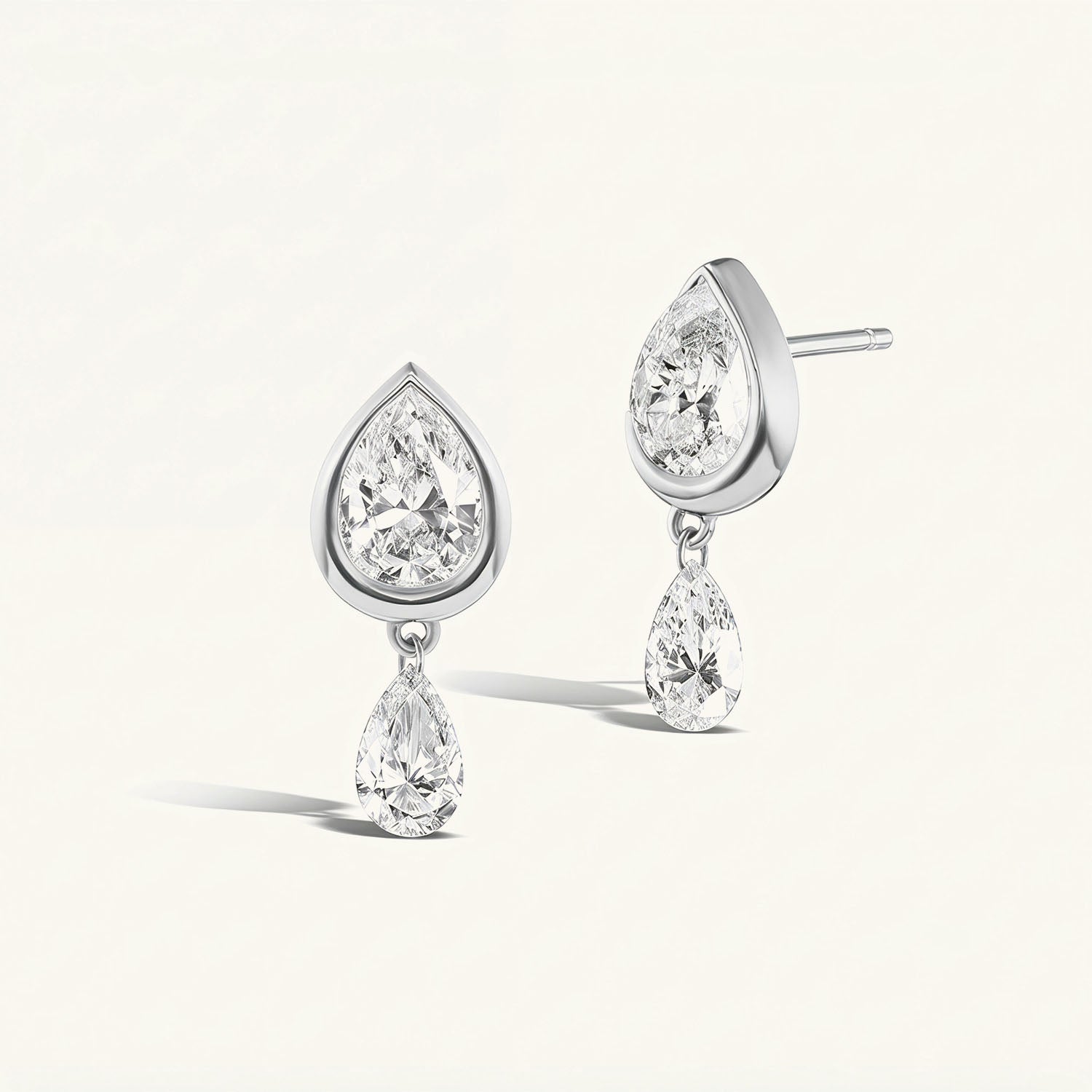 Double Pear Diamond Drop Earrings - Silver