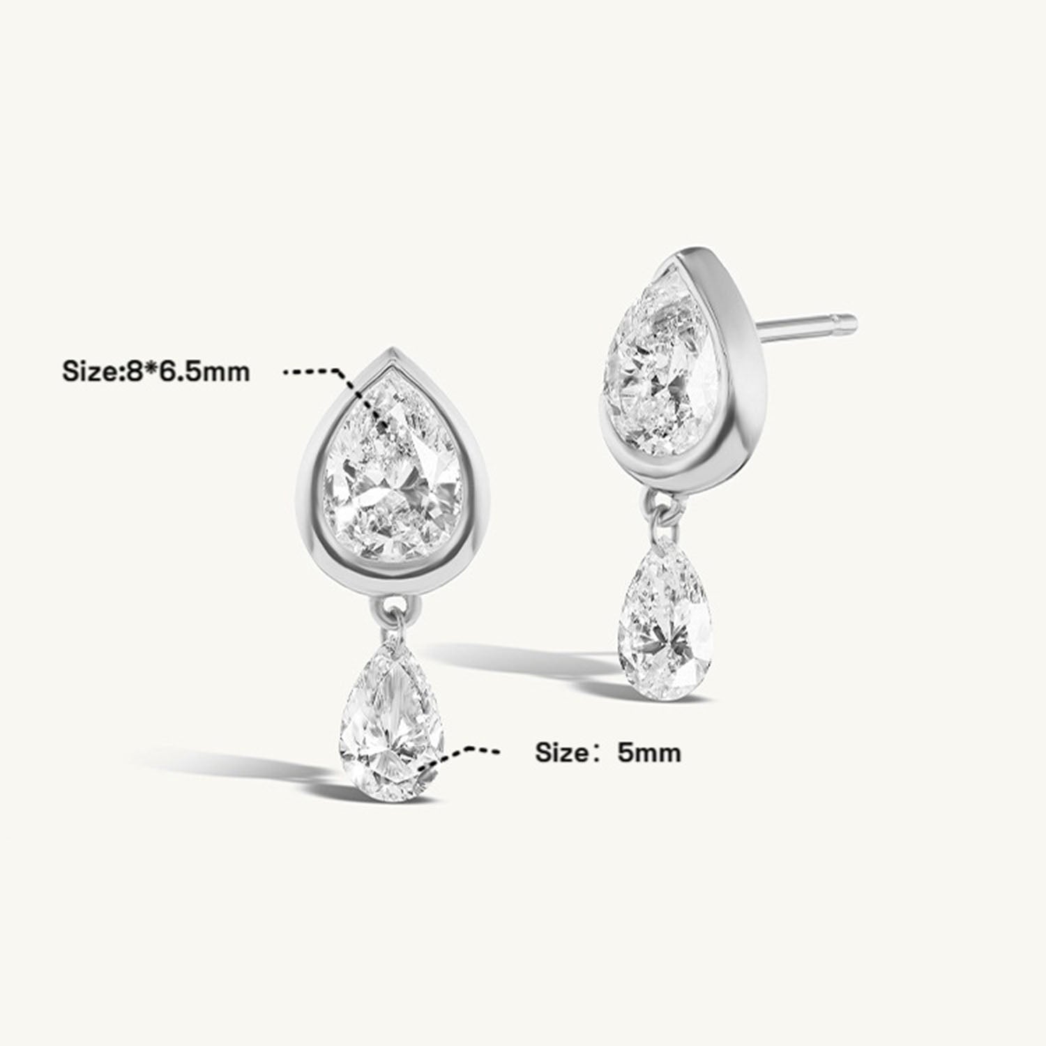 Double Pear Diamond Drop Earrings - Silver