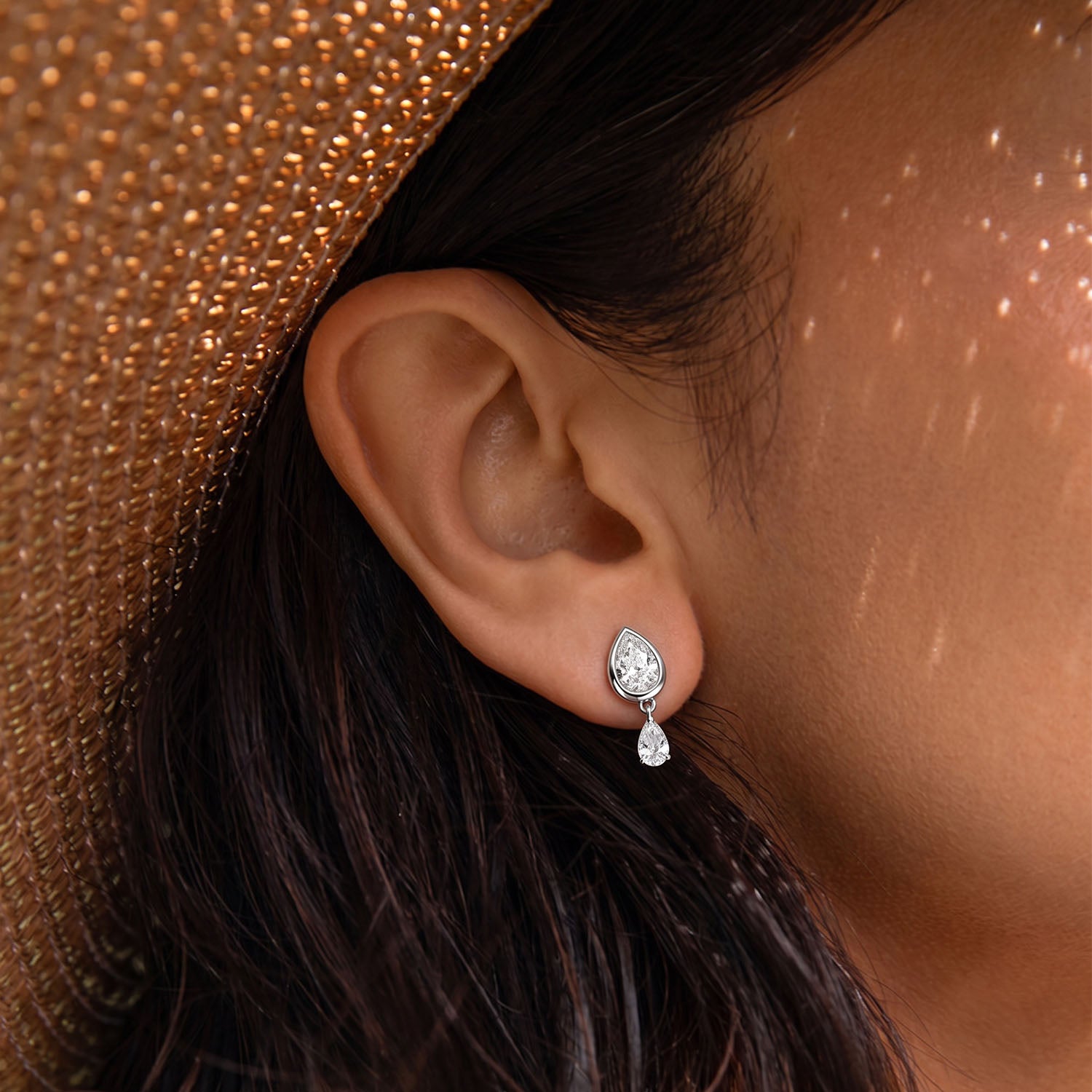 Double Pear Diamond Drop Earrings - Silver