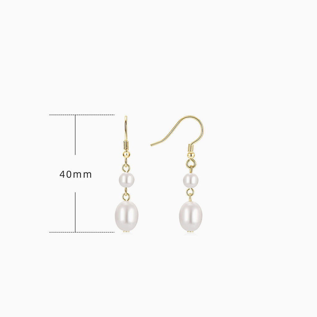 Double Pearl Drop Earrings - Gold