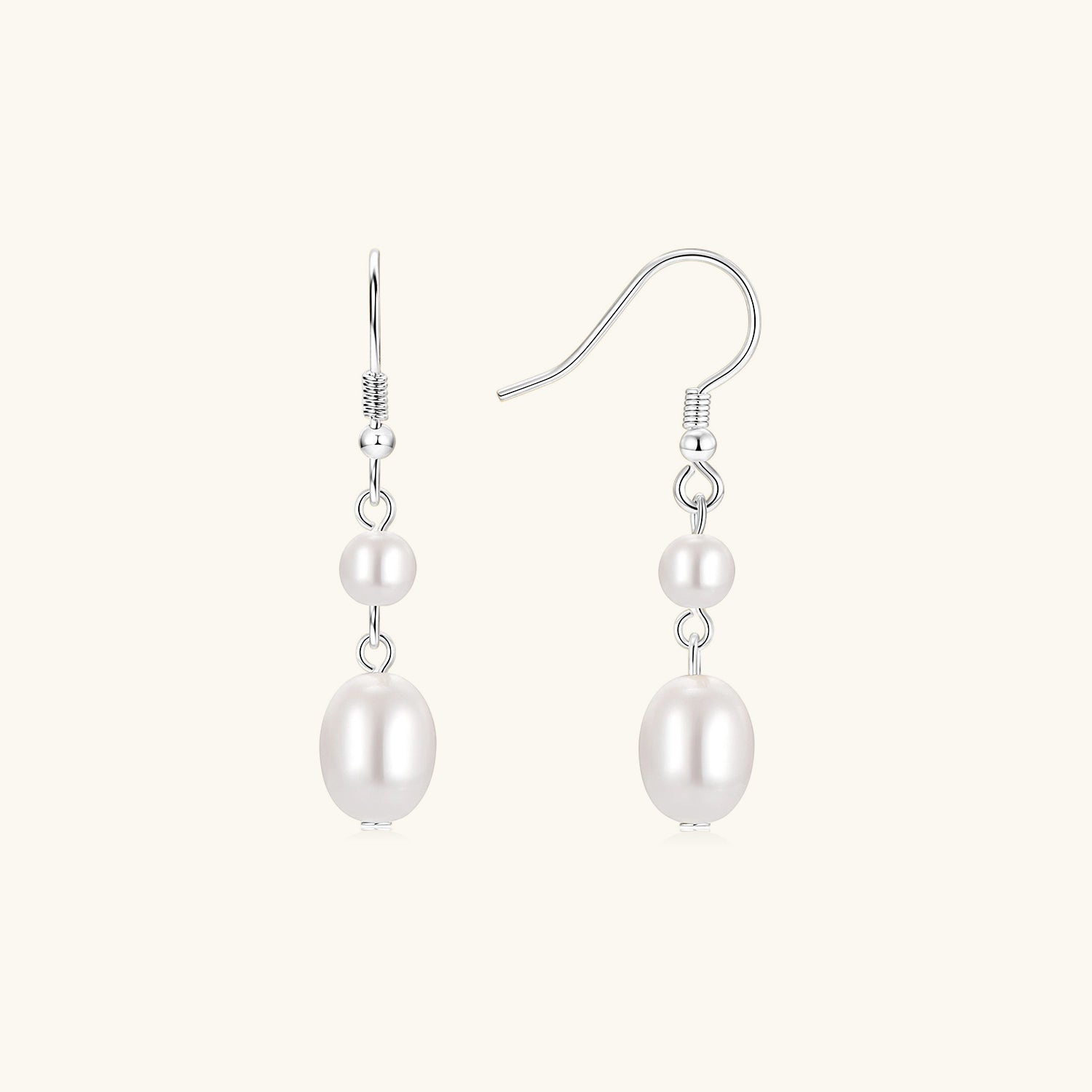 Double Pearl Drop Earrings - Silver