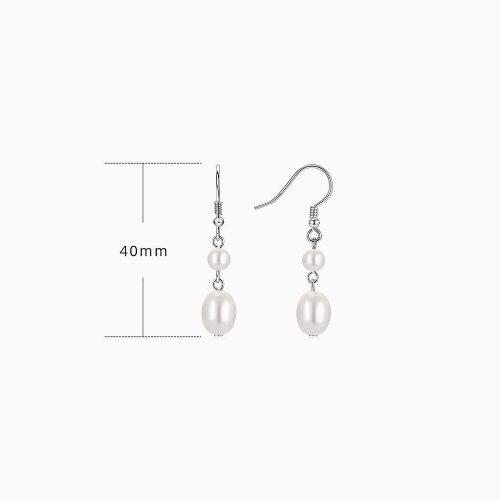Double Pearl Drop Earrings - Silver