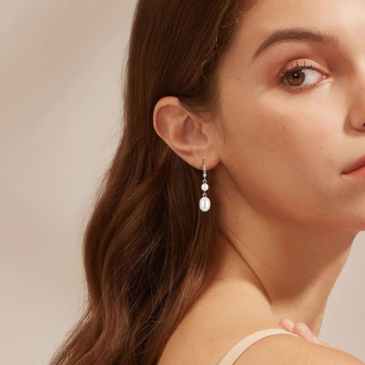 Double Pearl Drop Earrings - Silver